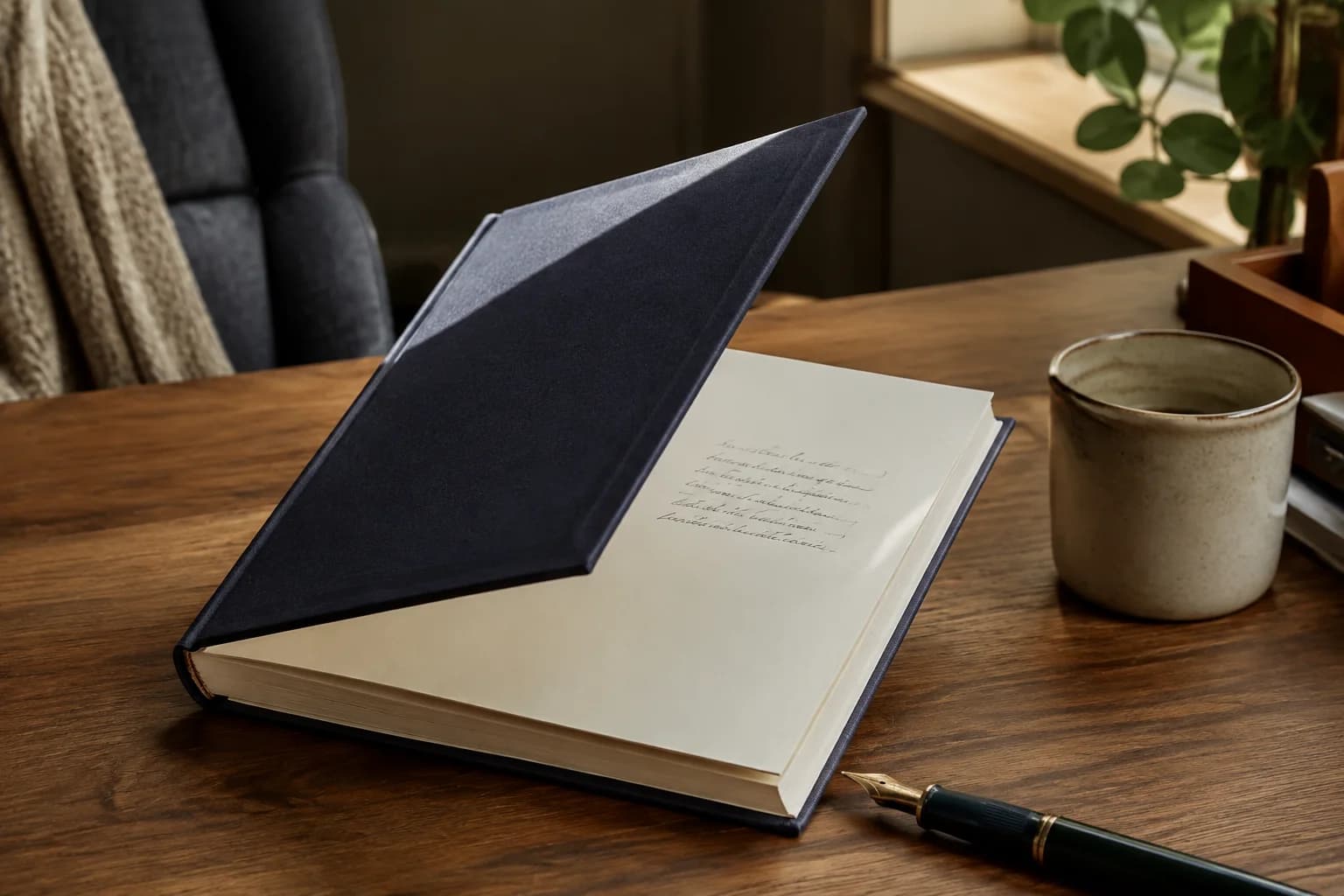 A hardcover book opened to a handwritten gift note
